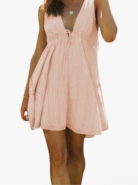 Karwuiio Summer Flowy Seeveless Deep V Nevk Dress in Apricot